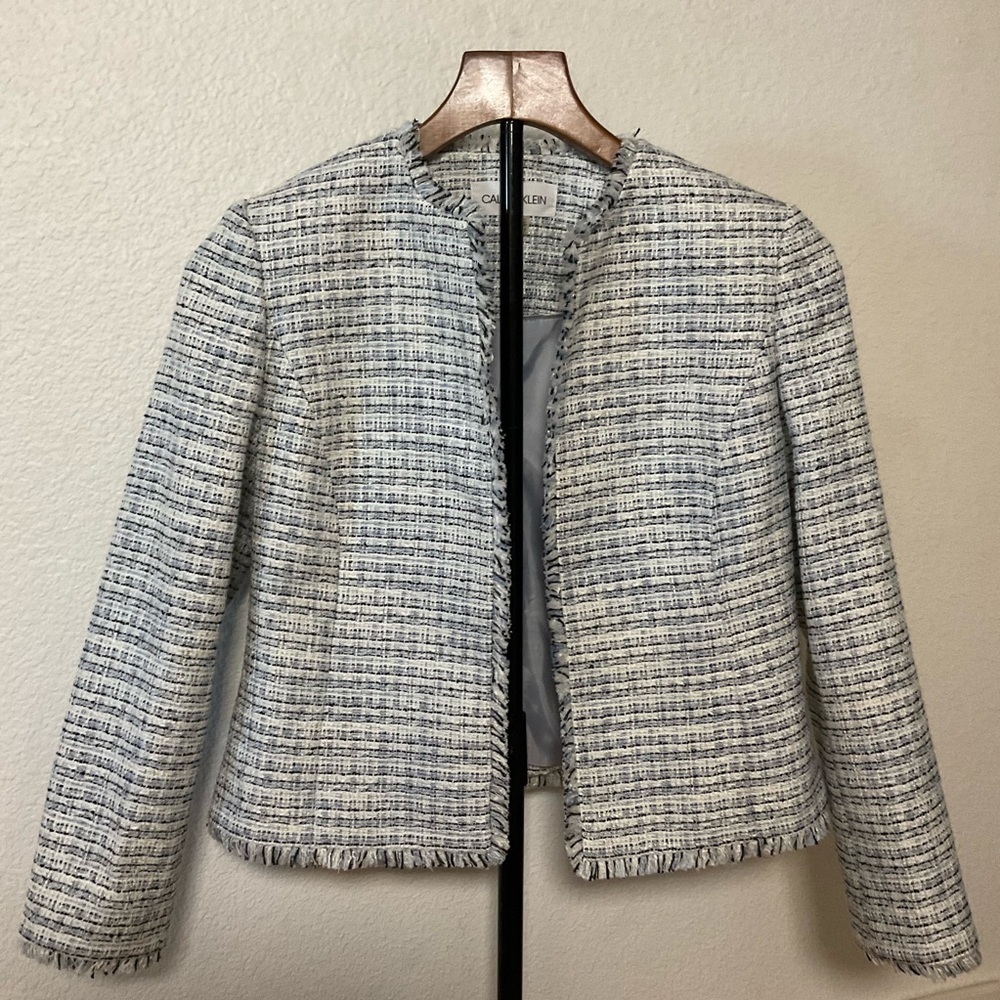 Calvin Klein Jacket Boucle Fringe Blazer Womens Size 2P (petite) Pre-Owned